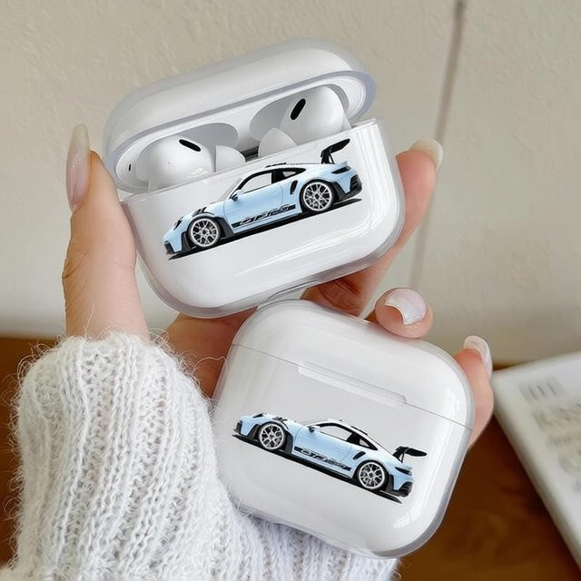Stoßfeste Schutzhülle im Sportwagen-Design für Apple AirPods 4, 3. Generation und Pro 3, Blau/Transparent - Bild 1
