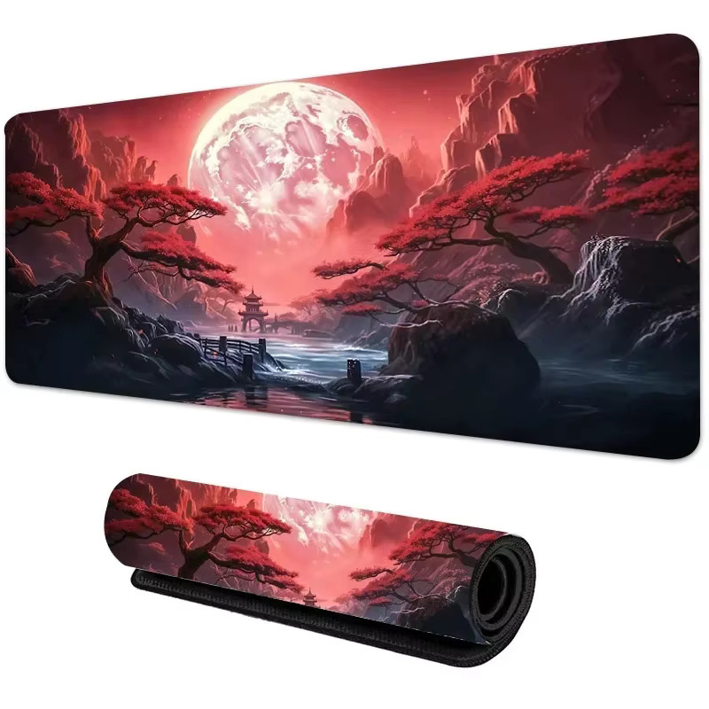 VIKAMA Gaming-Mauspad Japan Cherry Blossom in Multicolour, große Schreibtischunterlage mit rutschfester Gummibasis und genähtem Rand - Bild 5
