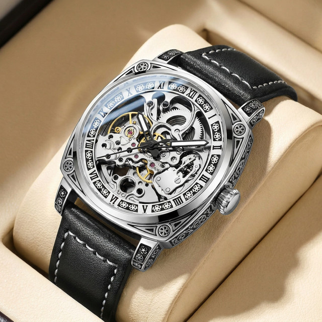 CAROTIF Armbanduhr, Mechanisch, Silber, Leder, Herren - Bild 1