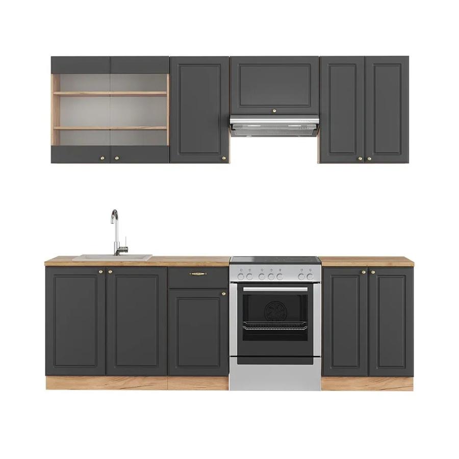 Vicco Fame-Line Küchenschrank Landhausstil in Anthrazit und Eiche mit Soft-Close-Türen, Breite: 240 cm - Bild 2