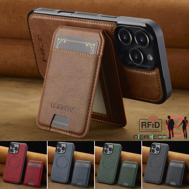 Aierkeba 2-in-1 Magnetische Ledertasche und Kartentasche für iPhone 11 bis iPhone 17 Air in Rot und Braun - Bild 1