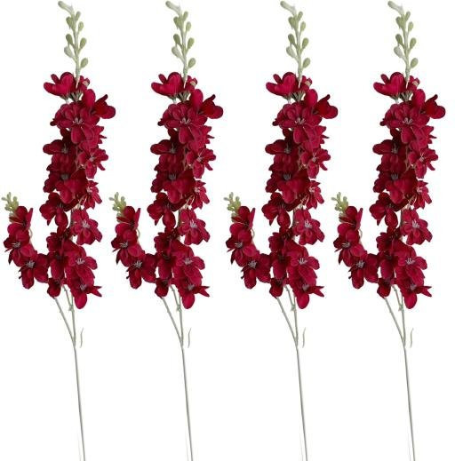 4er Set Künstliche Ritterspornblumen von Qara in Rot, Langer Stiel aus Textil für Vasenfüllung und Hochzeitsdekoration, Höhe: 85 cm - Bild 1
