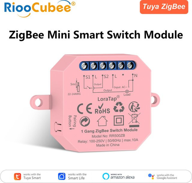 RiooCubee Tuya Smart Life ZigBee Lichtschalter Relaismodul 16A in Weiß mit Zwei-Wege-Steuerung und Timer, kompatibel mit Google Home und Amazon Alexa - Bild 1