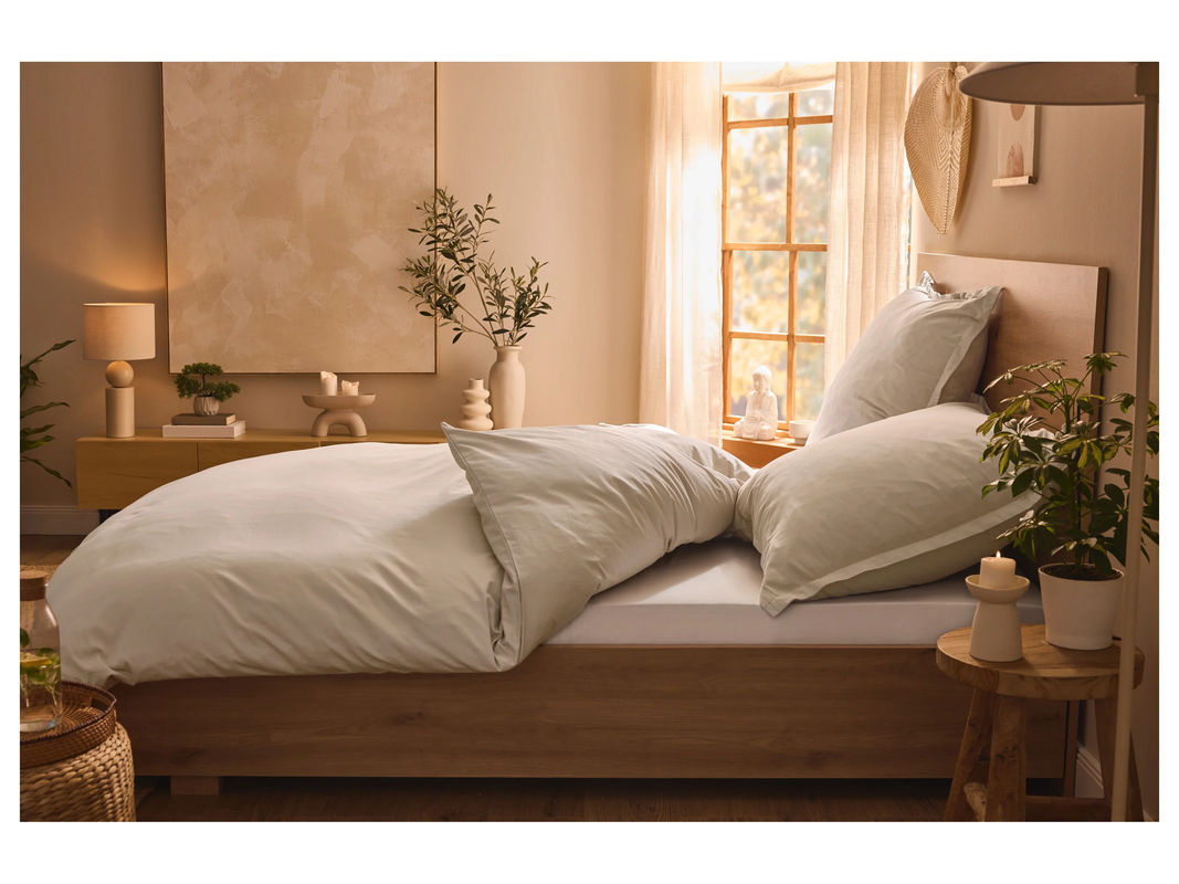 LIVARNO HOME Lyocell-Satin-Bettwäsche aus Lyocell Tencel und Baumwolle in Beige, Set bestehend aus 1x Bettbezug (Breite: 155 cm, Höhe: 220 cm) und 1x Kissenbezug (Breite: 80 cm, Höhe: 80 cm) - Bild 3