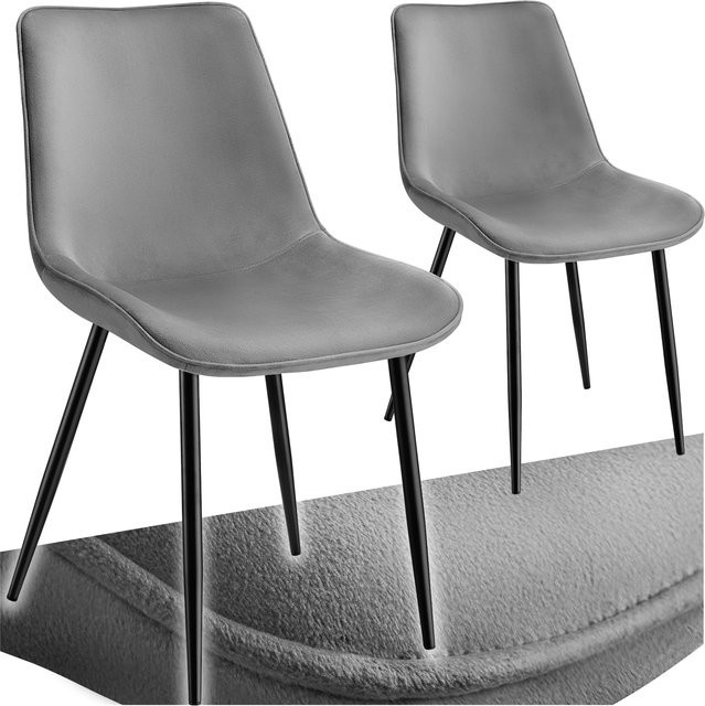 tectake Set Monroe Stühle, 2er Set, gepolstert in Samtoptik, Grau, Stahlbeine, B: 59 cm, T: 48 cm, H: 82,5 cm - Bild 1