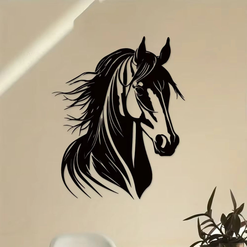 HELLOYOUNG Metall Wandkunst Pferdekopf in Schwarz für Landhaus-Dekoration innen und außen - Bild 5