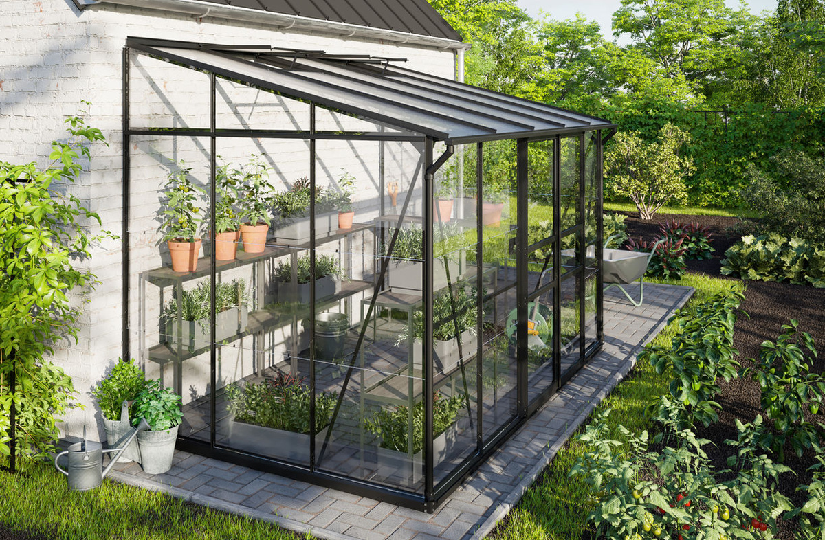 Vitavia Anlehn-Gewächshaus Ida 6500 Schwarz mit 6,5 m² Pultdach, Aluminiumrahmen und Polycarbonat-Verglasung - Bild 4