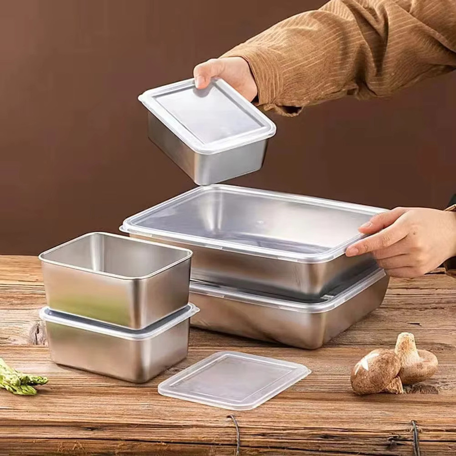 Rechteckige Lebensmittel-Aufbewahrungsbox aus Edelstahl in Silber mit Deckel - Bild 5