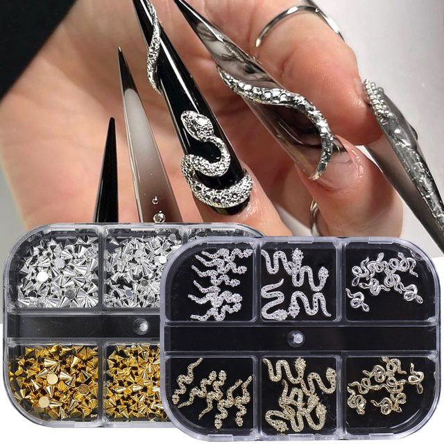 SWEET TREND Nagelzubehör Strass Schlange Nieten, Gold Silber Metallic - Bild 1
