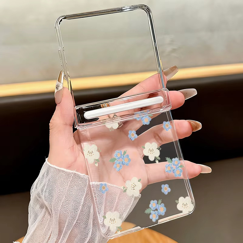 Magnetische Adsorptions-Handyhülle mit buntem Blumendruck für Samsung Galaxy Z Flip6 und Z Flip5, faltbare PC-Schutzhülle in Multicolour und Transparent - Bild 1