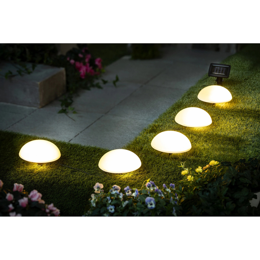 5er Set Solar-LED-Bodenleuchten von viva domo in Weiß mit warmweißem Licht für den Garten - Bild 2
