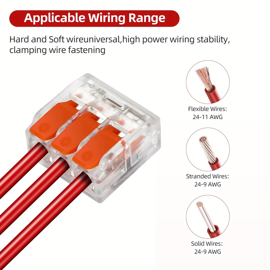 50 Stück Elektrische Schnellverbinder DIY-Kabelverbindungs-Werkzeugset für 28-12 AWG in Transparent mit 2/3/4/5-Port-Steckverbindern - Bild 3