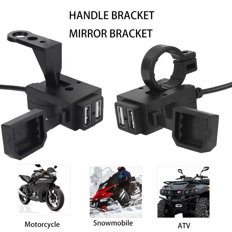 Wasserdichtes Dual USB Ladegerät für Motorrad Lenker mit 5V 1A/2,1A Adapter Netzteil Buchse in Schwarz für 12V-24V - Bild 3