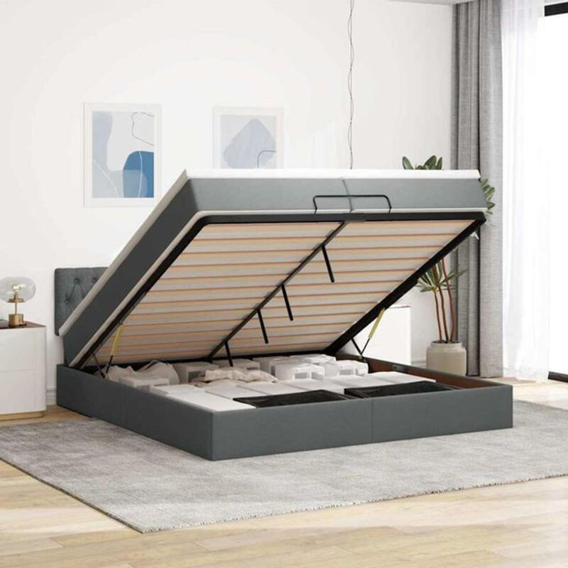vidaxl Polsterbett Ottoman mit Matratzen und LED in Dunkelgrau, B/T/H: 200 x 200 x 78 cm - Bild 1