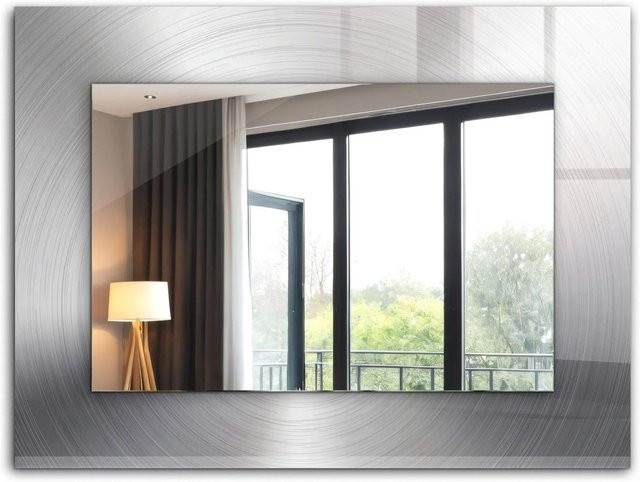 Tulup Dekorativer Wandspiegel mit abstraktem Ornament-Druck in Grau und Silber, Rechteckig, B: 80 cm, H: 60 cm - Bild 1