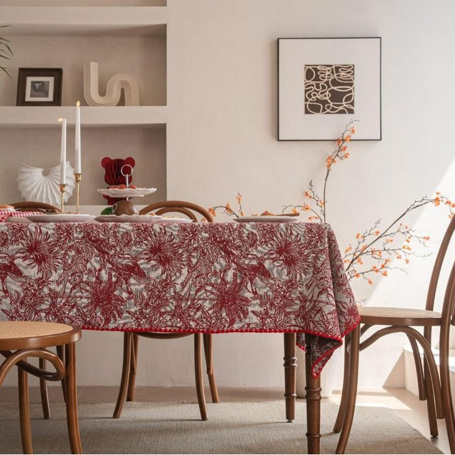 Rustikale Baumwoll-Leinen-Tischdecke von JINGYUE Pet in Rot für rechteckige Tische, B: 140 cm, L: 200 cm - Bild 1