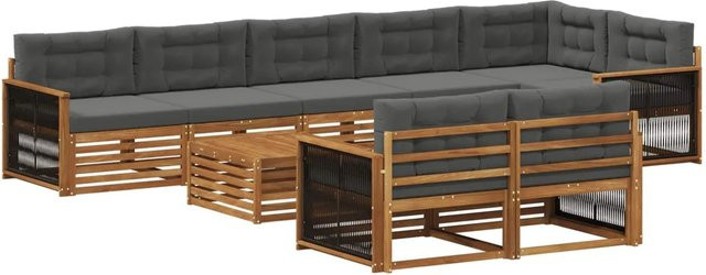 vidaXL Outdoor-Sofagarnitur aus Akazienholz mit 9 Kissen in Anthrazit und Grau - Bild 1