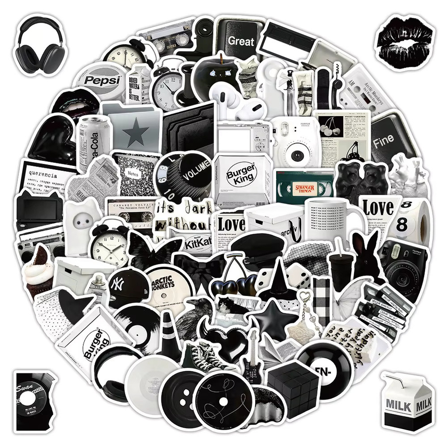 103 Stück ästhetische Aufkleber in Schwarz und Weiß für Raumdekoration und Scrapbooking von RecordingYourLife Store - Bild 2