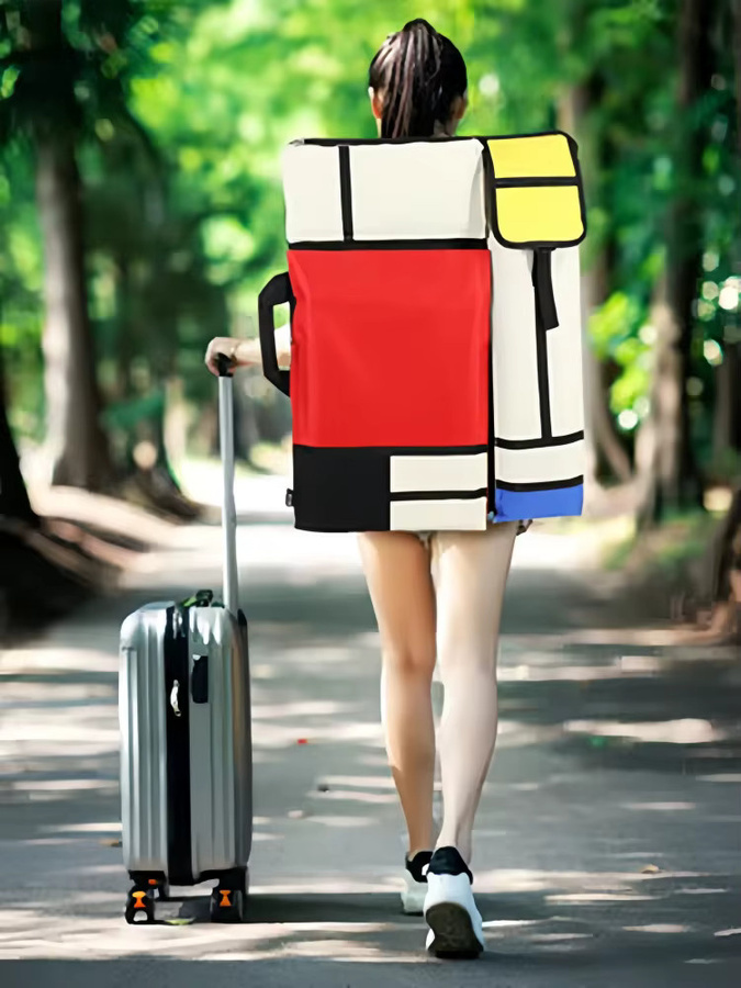 Großräumige Kunstbedarfstasche als Reise-Skizzentasche und Rucksack zur Aufbewahrung von Staffelei und Zeichenbrett in Grün und Multicolour - Bild 5