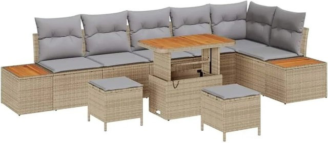 vidaXL Gartensofa-Set aus Poly Rattan in Beige mit 9-teiligem Set inklusive Kissen und integriertem Stauraum - Bild 1