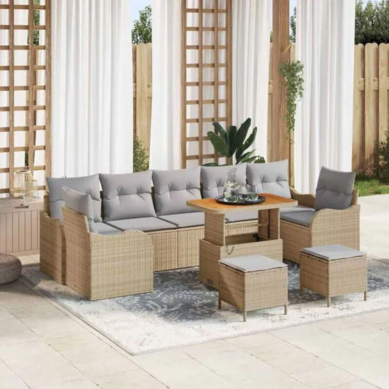 Vidaxl Polyrattan Garten-Sofa-Set aus 10 Teilen in Beige und Grau, modulares Loungemöbel-Set mit Fußhocker und Stauraum, B/T/H: 90 x 55 x 71 cm - Bild 1