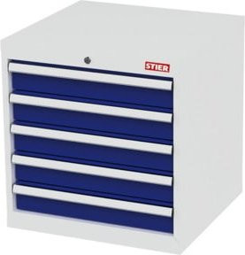 STIER Schubladenschrank aus Stahl mit 5 Schubladen, Farbe: Lichtgrau/Enzianblau, B/T/H: 60,0 x 57,5 x 62,0 cm - Bild 1