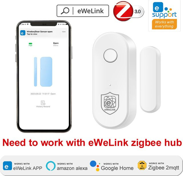 EWeLink Zigbee Tür- und Fenstersensor in Weiß für Einbruchschutz und Sicherheit, kompatibel mit Alexa und Zigbee 3.0 Gateway - Bild 1