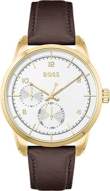 BOSS Herrenuhr, Quarz, Edelstahl, 42 mm, Leder, Weiß, 5 ATM - Bild 1