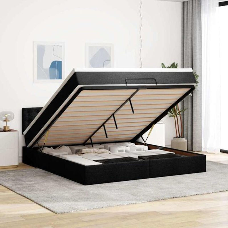 Vidaxl Polsterbett Ottomane mit Matratze und LED in Schwarz aus Stoff und Metall, B/T/H: 180 x 200 x 88 cm - Bild 1