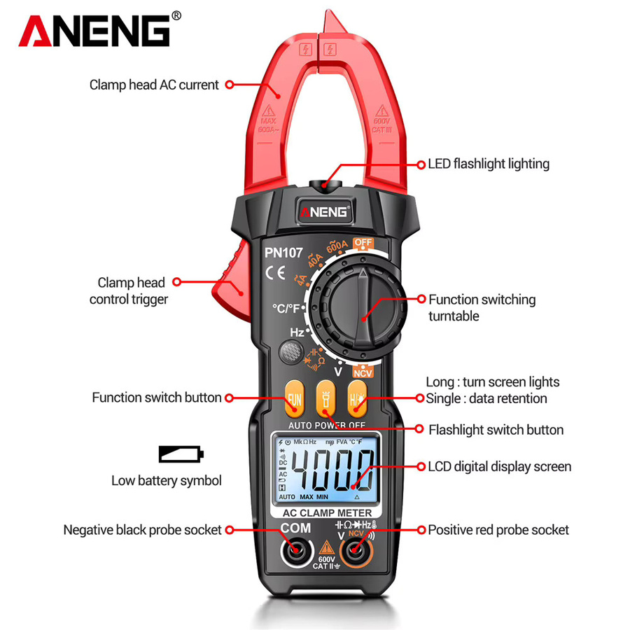 ANENG Elektriker Werkzeug-Kit mit PN107 Digital Clamp Meter Multimeter und BT189 Batterie Detektor - Bild 2