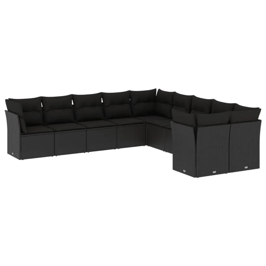 vidaXL 10-tlg. Garten-Sofagarnitur in U-Form aus Poly-Rattan und pulverbeschichtetem Stahl in Schwarz mit Sitzkissen und Rückenkissen - Bild 2