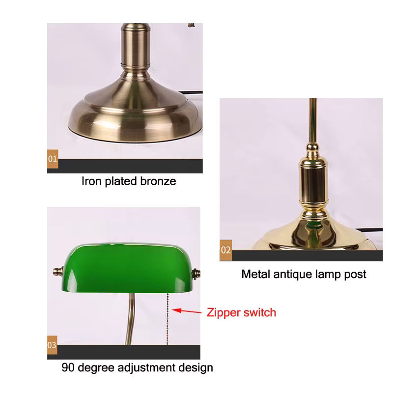 Vecli Retro Tischlampe aus Glas und Eisen in Antik Bronze für Wohnzimmer und Schlafzimmer - Bild 3