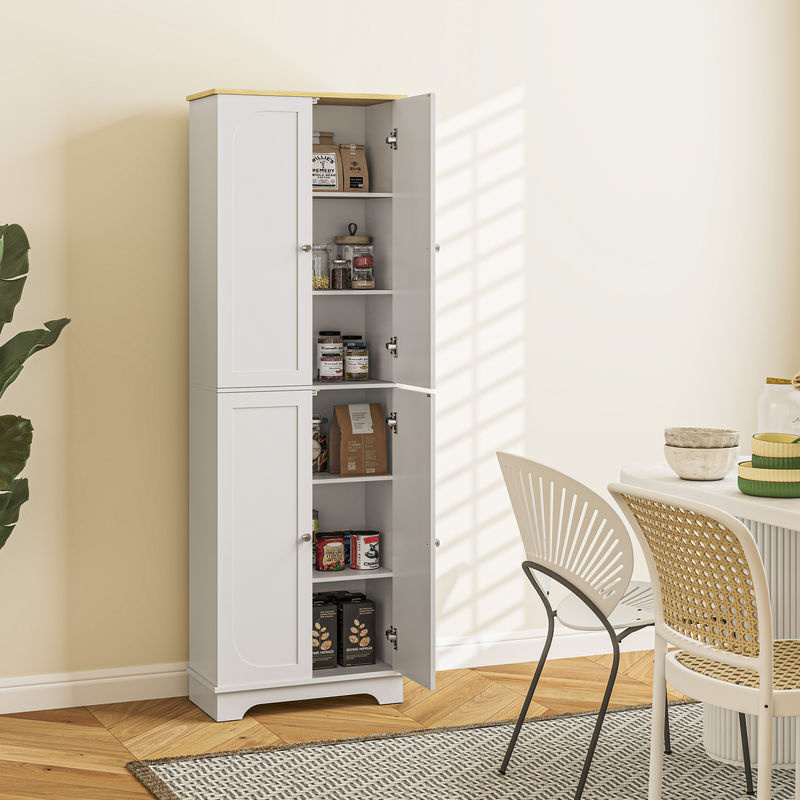HOMCOM Hoher Küchenschrank mit 4 Türen und verstellbaren Einlegeböden in Weiß, B/T/H: 60 x 30 x 183 cm, Aosom - Bild 2