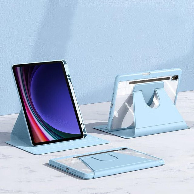 360 Grad drehbare Schutzhülle für Samsung Galaxy Tab S9 S10 FE Lite mit Stifthalter und schwenkbarem Ständer in Transparent Blau - Bild 1