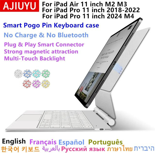 AJIUYU Intelligente Pogo-Pin-Tastaturhülle mit Trackpad für iPad Air 11 2025 M3, iPad Air 6 11 2024, Pro 11 2018-2024, Air 4 und Air 5 in Weiß - Bild 1