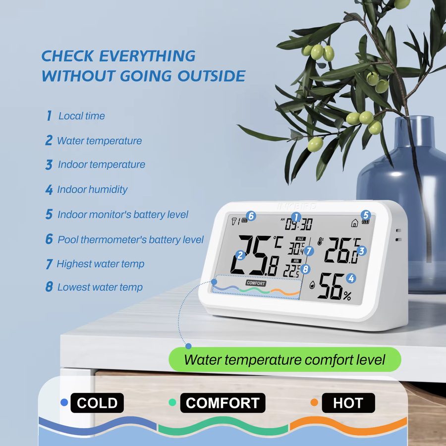 Inkbird IBS-P03R Solar Wireless Pool-Thermometer mit Empfänger, digitales Temperaturmessgerät für Whirlpools und Spas, Weiß - Bild 4