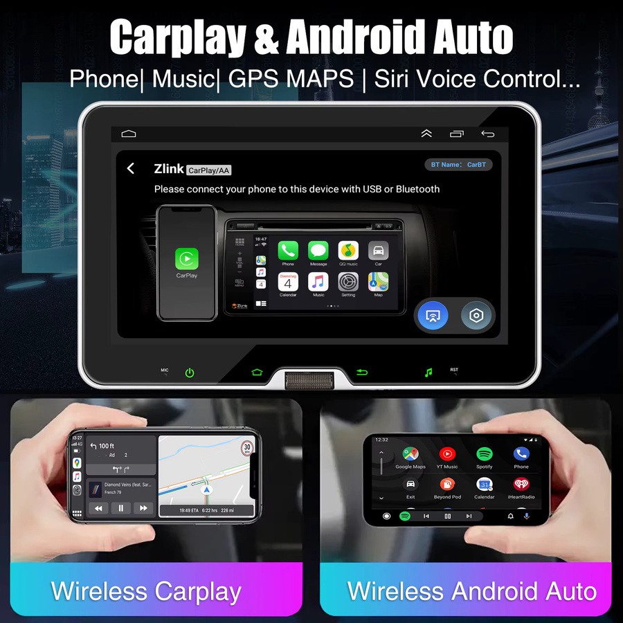 ESSGOO Android 15 Autoradio mit 10,1 Zoll drehbarem Touchscreen, Wireless Carplay, Android Auto, GPS, Bluetooth, WiFi und Mirror Funktion, Schwarz - Bild 4