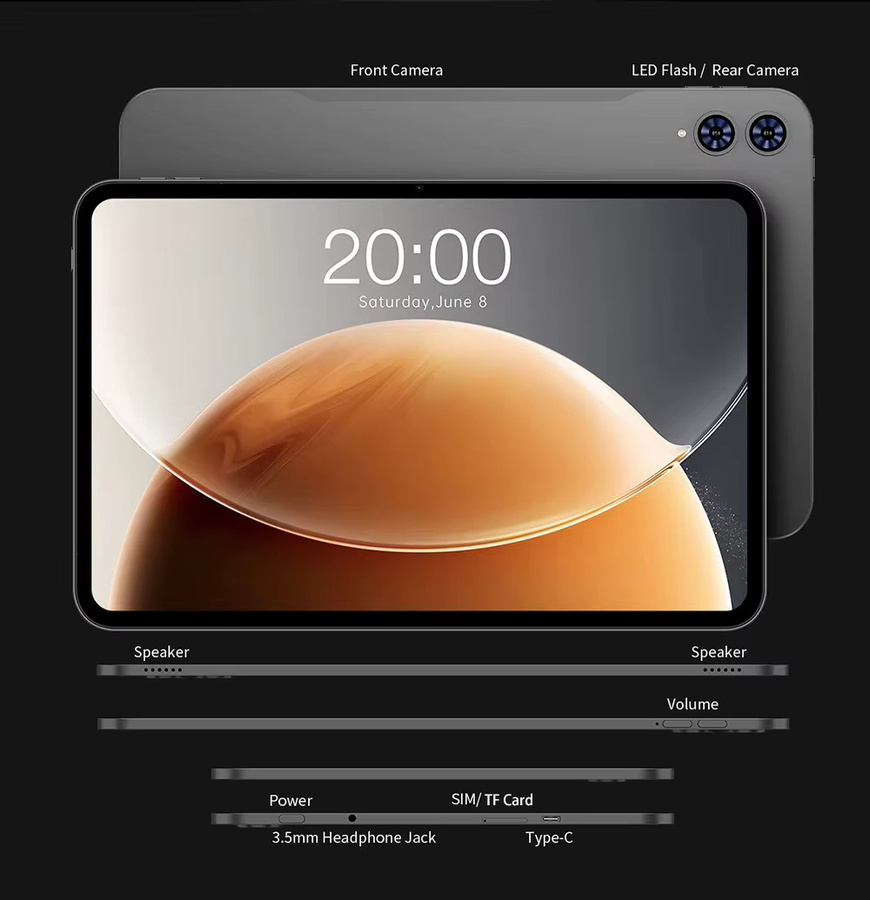 Teclast T65 Tablet Android 16, 13,4 Zoll Display, 6GB RAM, 128GB ROM, 120Hz, 1920x1200 IPS, 8-Core, Dual 4G LTE, 8000mAh, Type-C, GPS, Grau - Bild 7