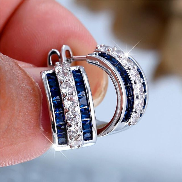 Bamos Creolen, Zirkonia, Silber, Blau, Damen, Vintage - Bild 1