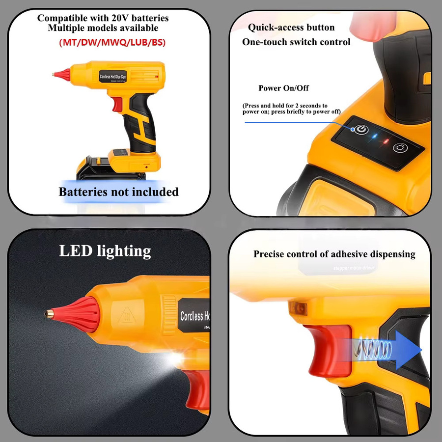 Multifunktionale kabellose Heißklebepistole für 18/20 V Akkus mit 11 mm Klebestiften für Makita, DeWalt, Milwaukee, Bosch und Ryobi - Bild 3