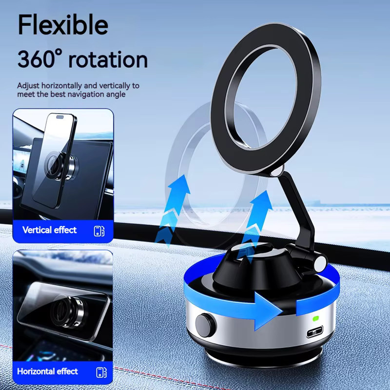 X98 Magnetischer Autotelefonhalter aus Metall mit elektrischem Vakuum, 360 Grad drehbar und faltbar, Schwarz, Universell für iPhone und Samsung - Bild 2