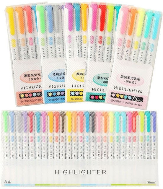 Kissbuty Doppelkopf-Textmarker Set mit 25 Farben, fluoreszierende Kunstmarker für Schule und Büro - Bild 1