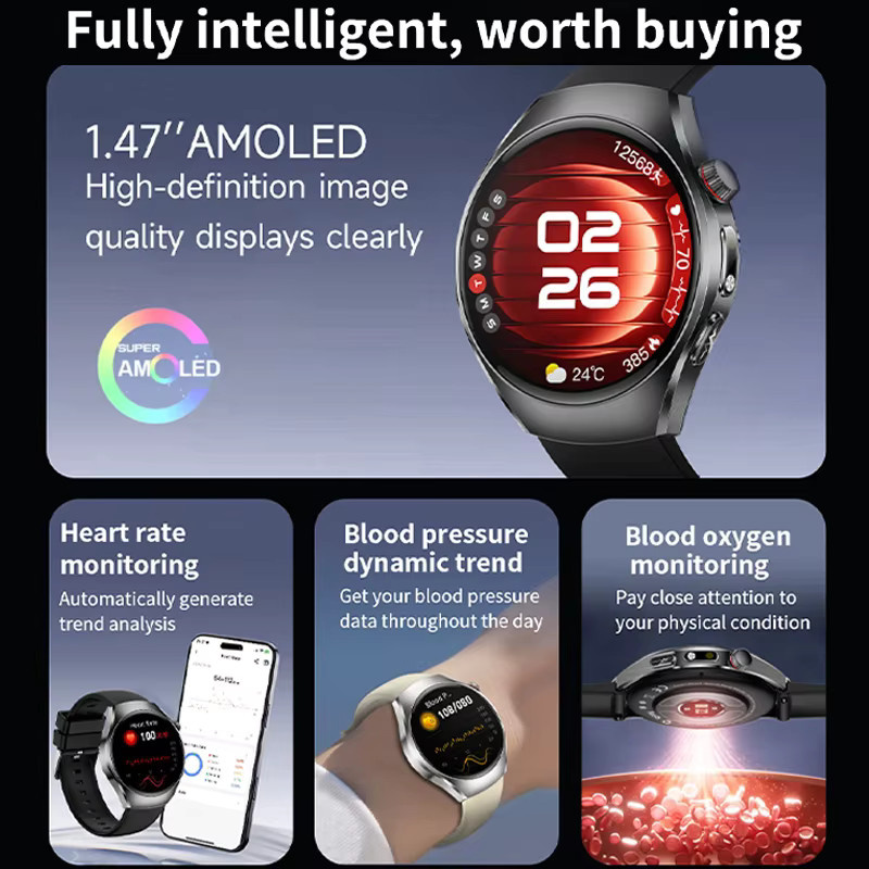 Yaocx Smartwatch für Männer und Frauen mit EKG, Herzfrequenzmessung, Blutdruck- und Harnsäure-Diagnose, wasserdicht, Farbe: Blau - Bild 3
