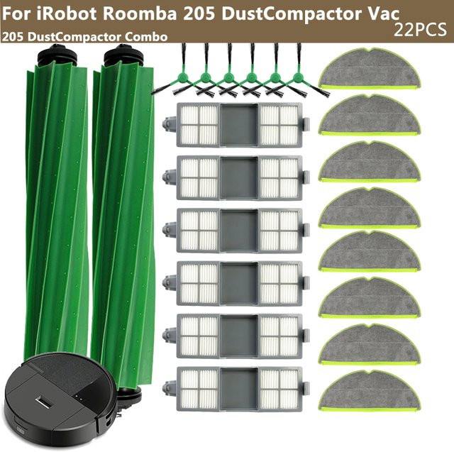 Ersatzteil-Set für iRobot Roomba 205 DustCompactor Vac / Combo Sweeper Roboterstaubsauger mit Hauptbürste, Seitenbürste, Wischtüchern und HEPA-Filtern - Bild 1