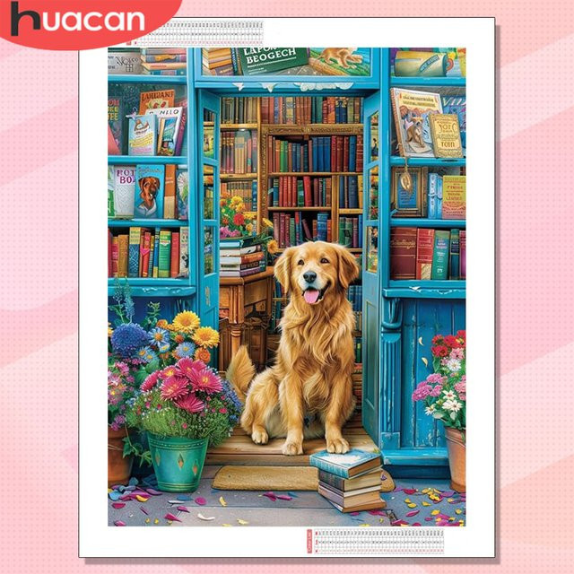 HUACAN Diamond Painting Set Hund und Tier mit Blumenmotiv, 5D Diamantkunst Mosaik in Multicolour, B/H: 30 x 20 cm - Bild 1
