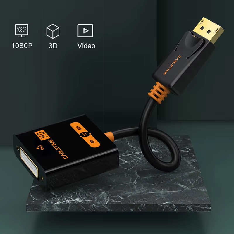 CABLETIME DisplayPort zu DVI Adapter in Schwarz für die Videoübertragung an Monitor oder HDTV - Bild 2