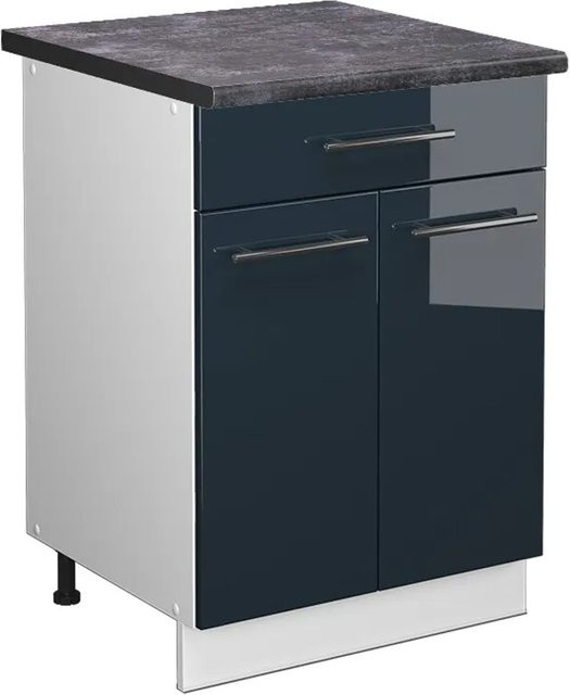 Vicco Küchenunterschrank Fame-Line mit Schubladen Weiß Dunkelblau Hochglanz und Arbeitsplatte Anthrazit Breite: 60 cm, Höhe: 82 cm, Tiefe: 51,6 cm - Bild 2