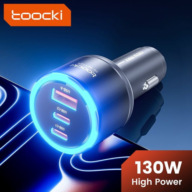 Toocki 130W Autoladegerät mit PD 100W PPS SFC2.0 und USB-C, Schwarz - Bild 1