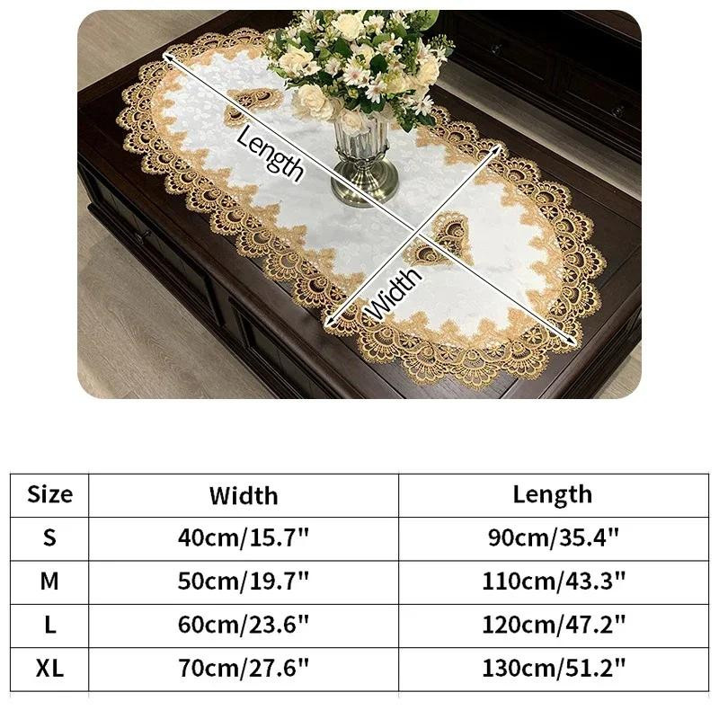 Ovale Tischdecke von Yiran Furniture mit floraler Spitze in Weiß, B/T: 90 x 40 cm - Bild 3