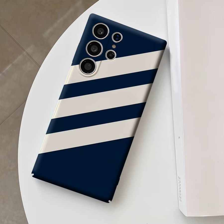 Marineblaue Handyhülle mit Diagonalstreifen und glänzendem Doppelschicht-Design für Samsung Galaxy S25 Ultra, S24 und S23 Ultra Plus - Bild 4